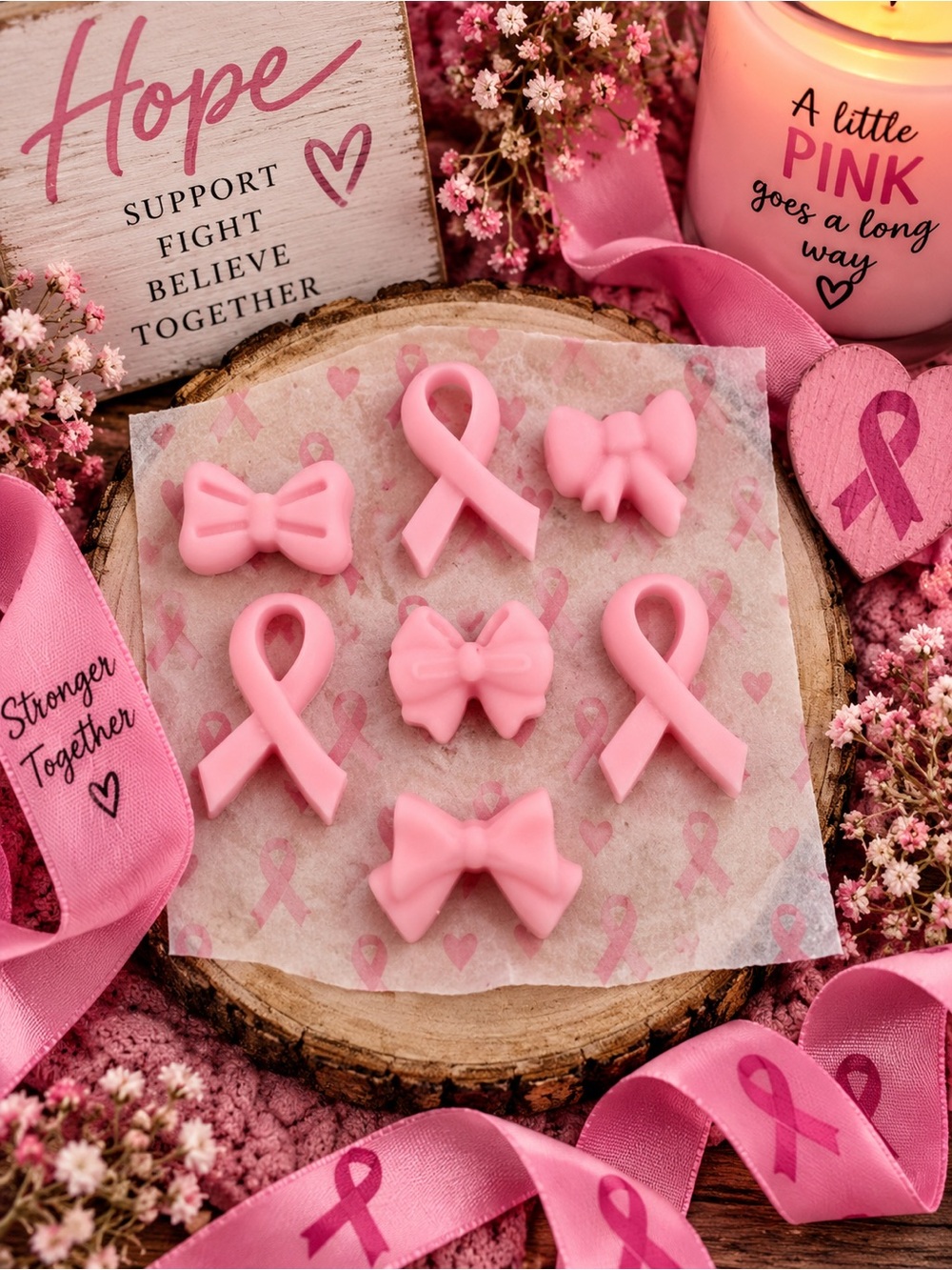 Pink Awareness Ribbon & Bow candle wax melts